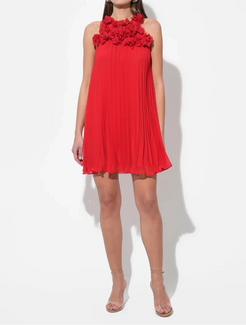Corey Halter Pleated With 3D Floral Appliqué