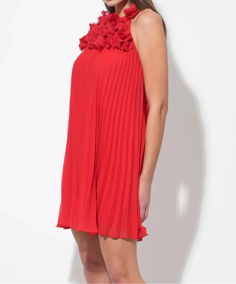 Corey Halter Pleated With 3D Floral Appliqué