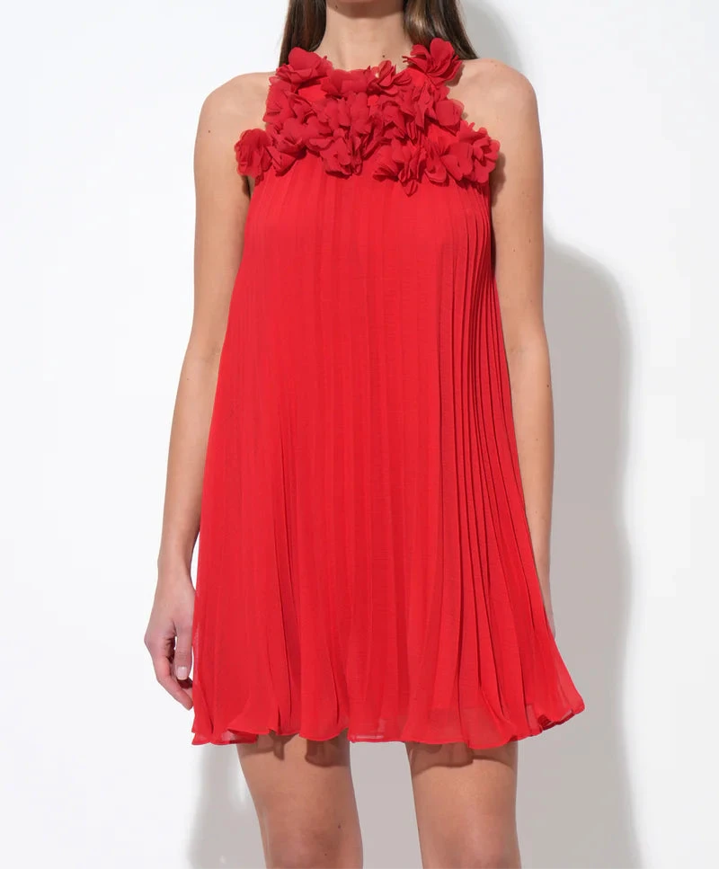 Corey Halter Pleated With 3D Floral Appliqué