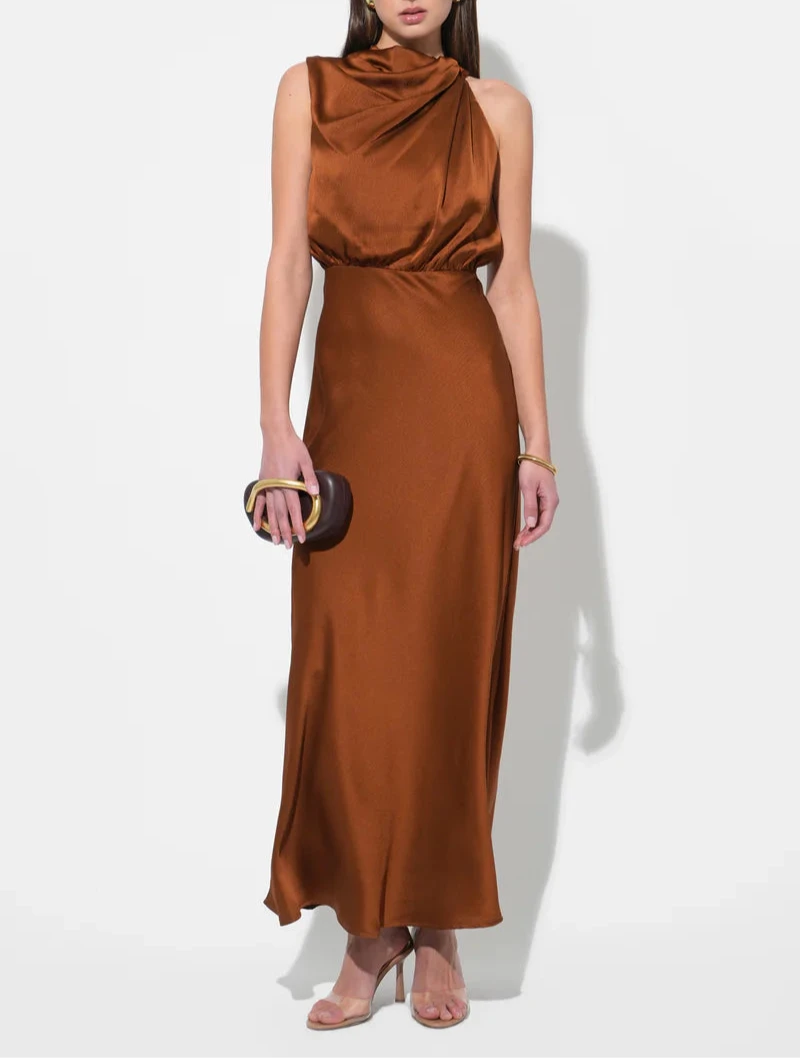 Kate Cowl Drape Asymmetrical Maxi Dress