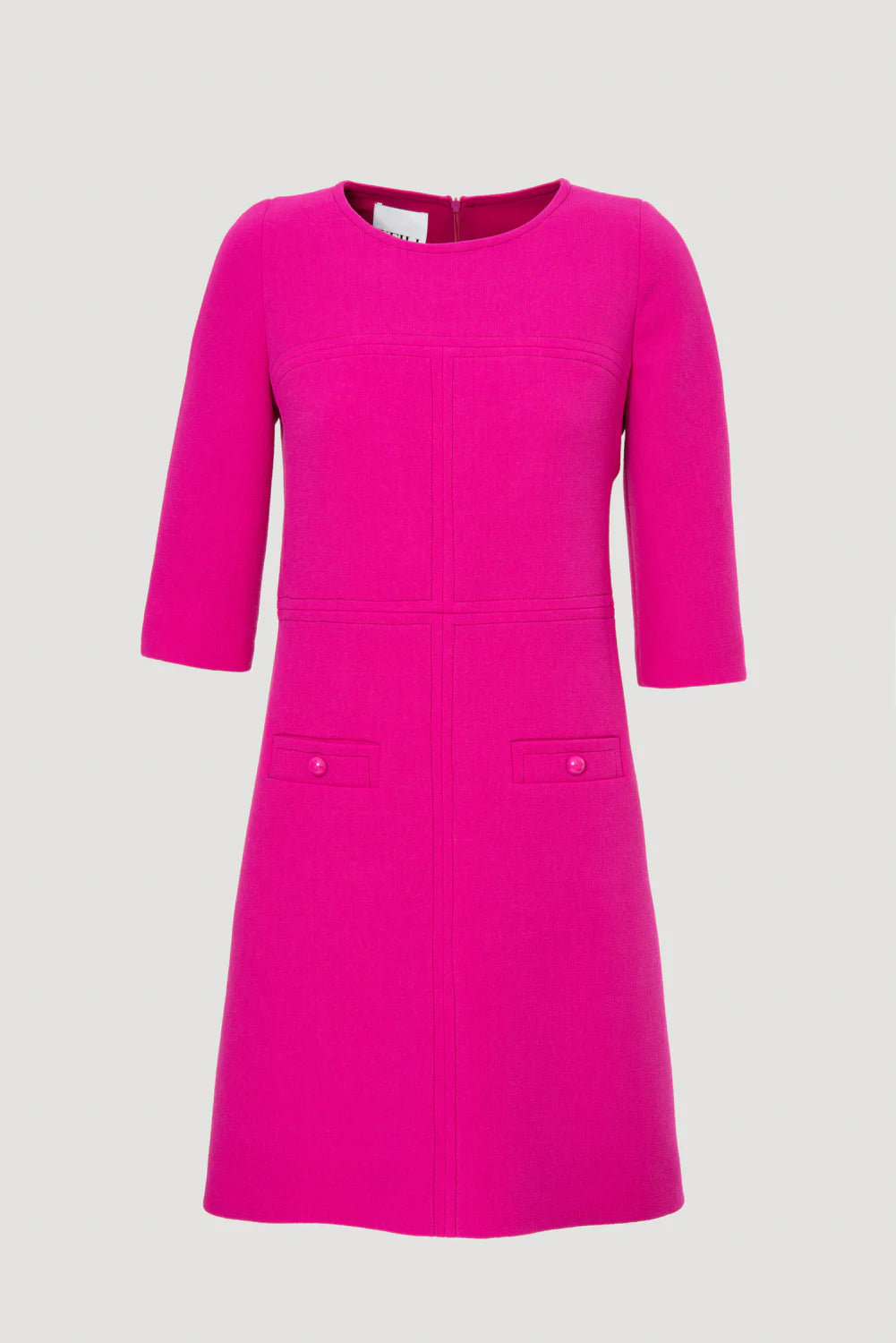 Fuchsia wool crepe shift dress with three-quarter sleeves by Weill Paris
