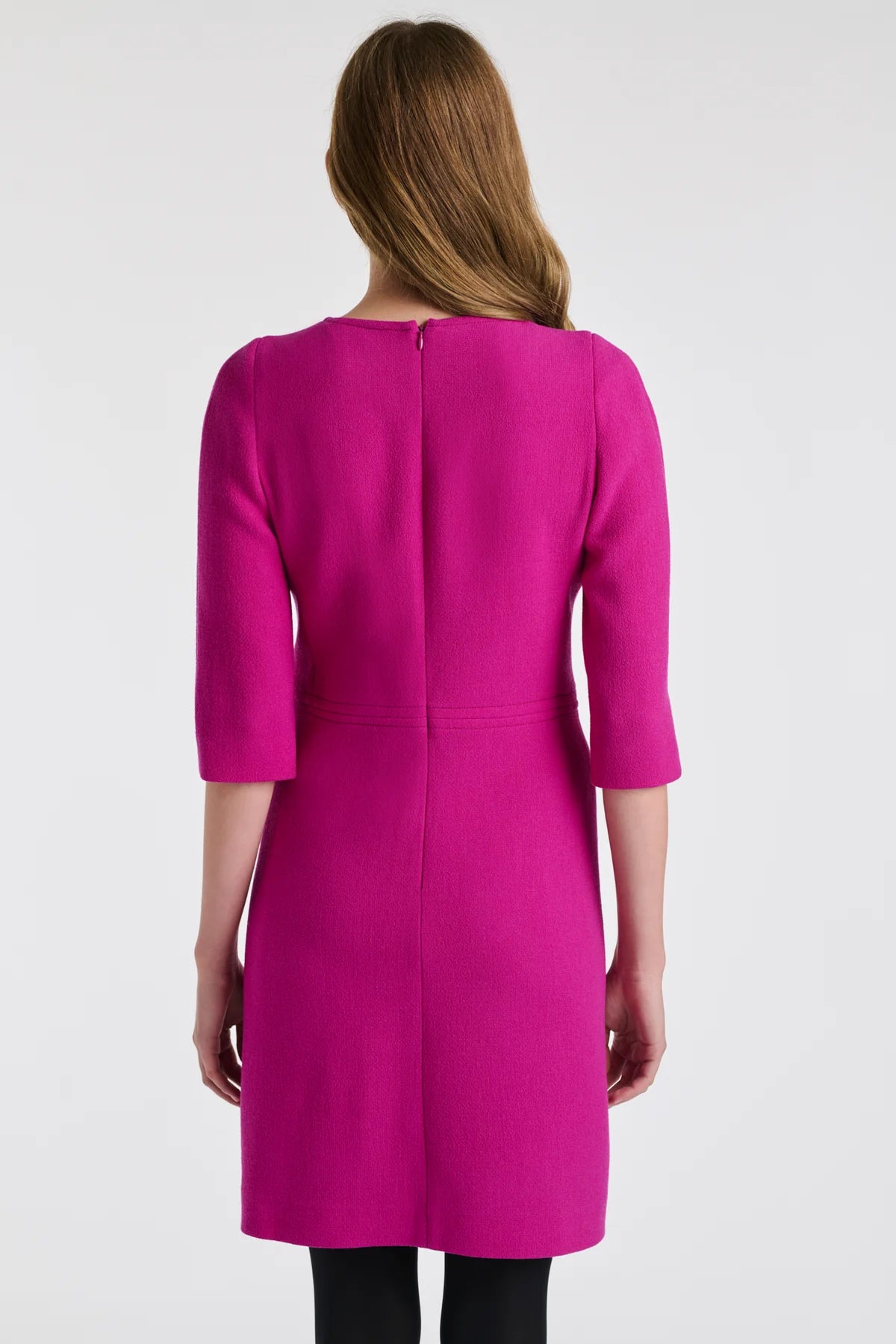 concealed zip, clean straight silhouette, knee length