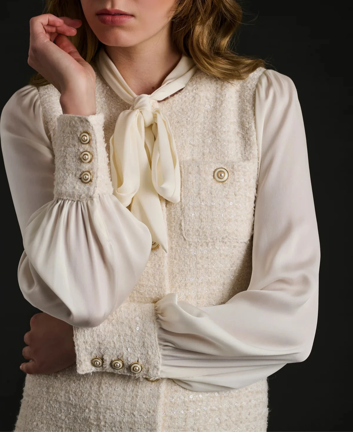 Tweed and silk pussy bow dress - BTK COLLECTIONS