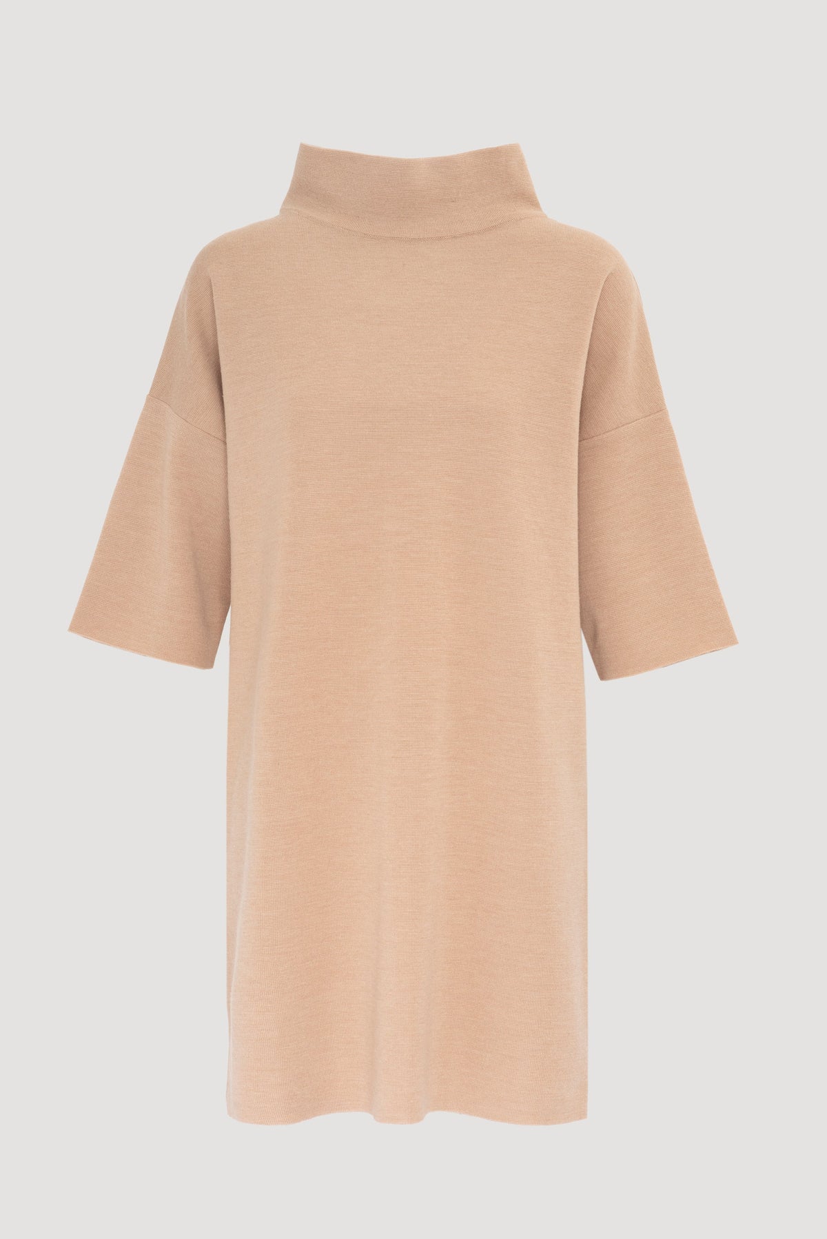 ewWEILL beige wool-blend high-neck sweater dress with wide elbow sleeves, front product view