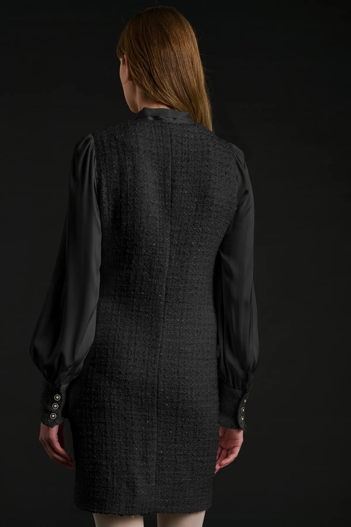 Tweed and silk pussy bow dress