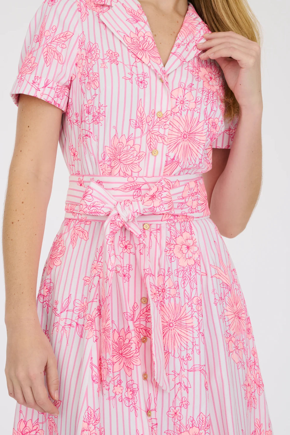 Pink Embroidered Shirt Dress