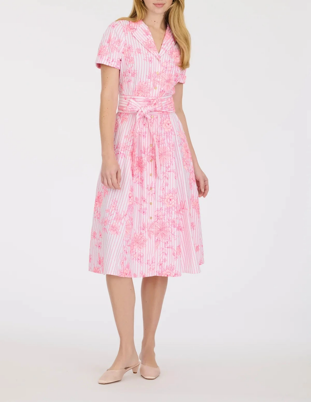 Pink Embroidered Shirt Dress