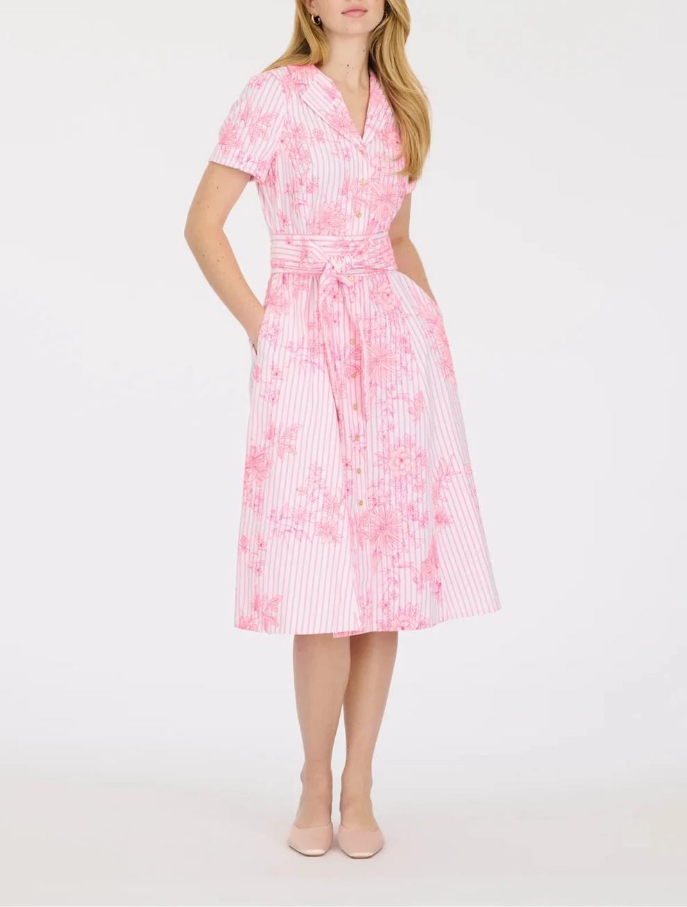 Pink Embroidered Shirt Dress