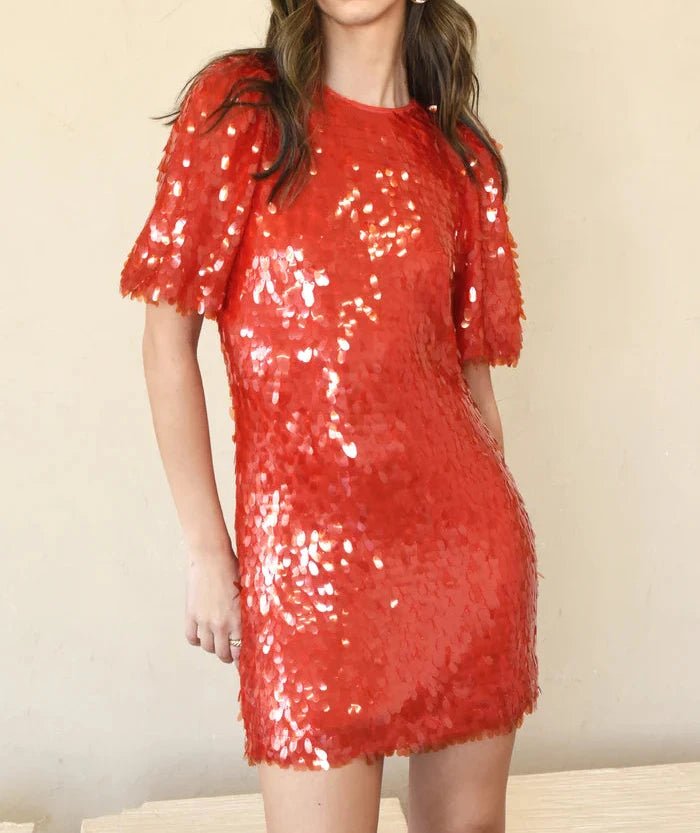 Red Sequin Puff Sleeve Mini Dress – BTK COLLECTIONS