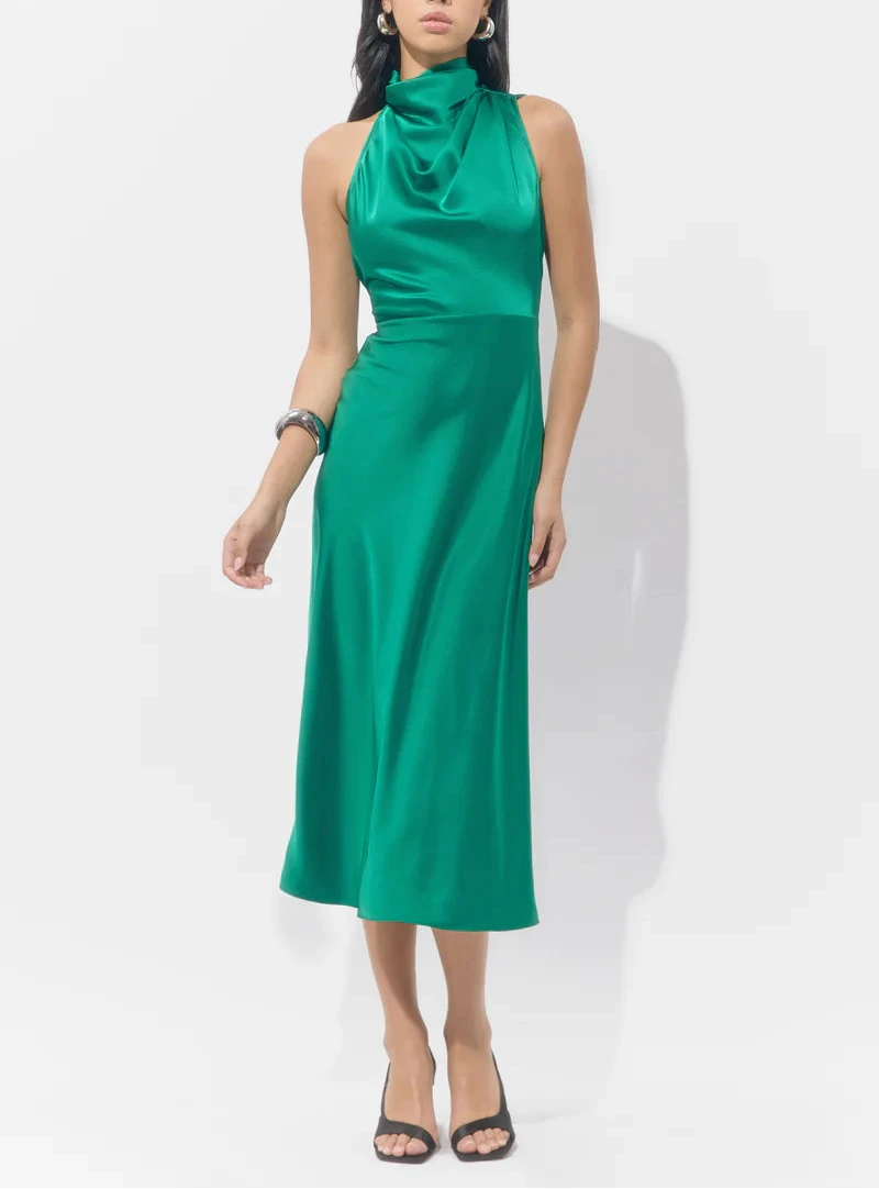 Jodie High Neck Satin Midi Dress