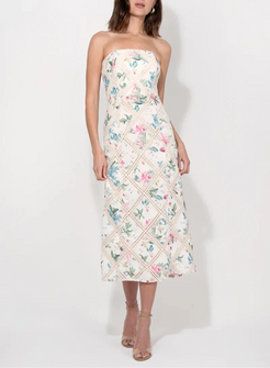 Manon Crochet Printed Strapless Midi Dress