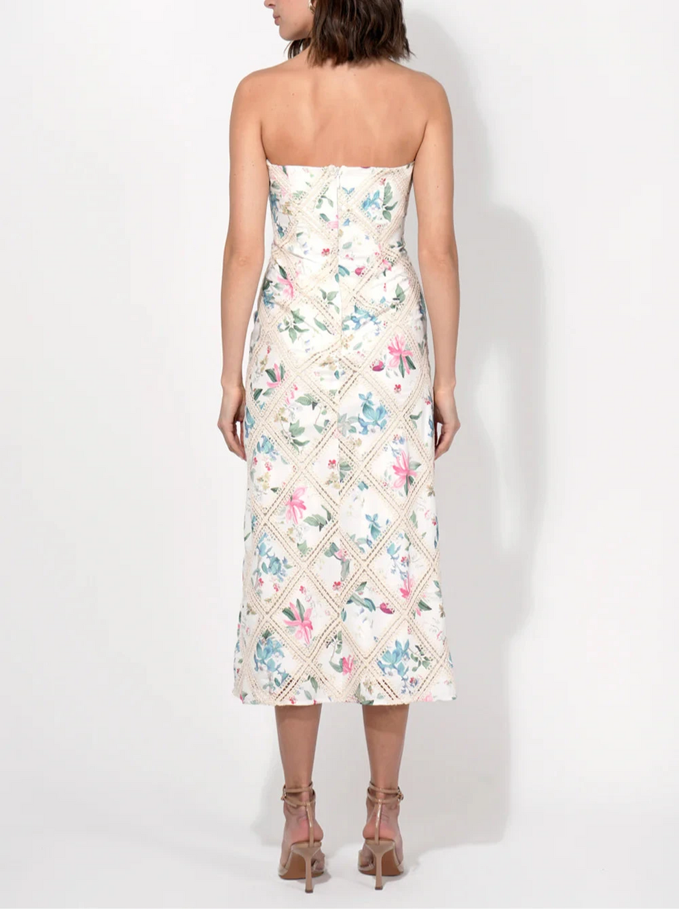 Manon Crochet Printed Strapless Midi Dress