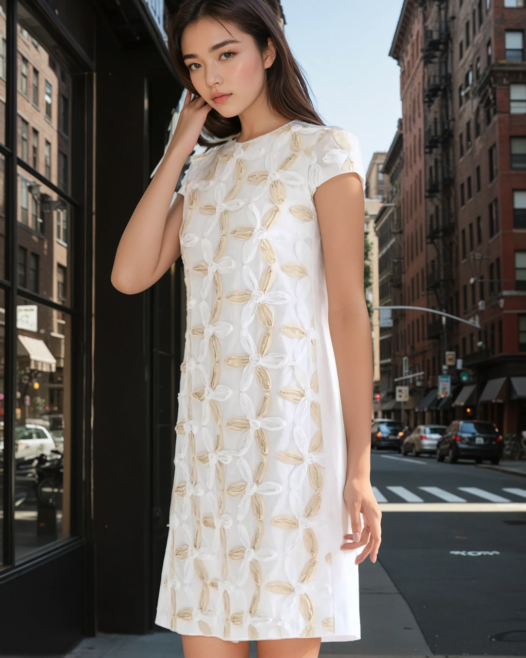 Floral Appliqué Shift Dress - BTK COLLECTIONS