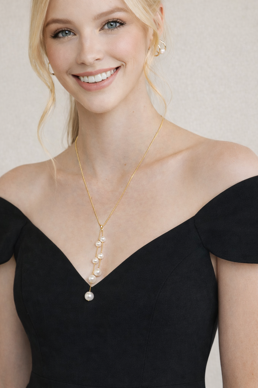 modern pearl y necklace gold chain faux pearl drop statement necklace