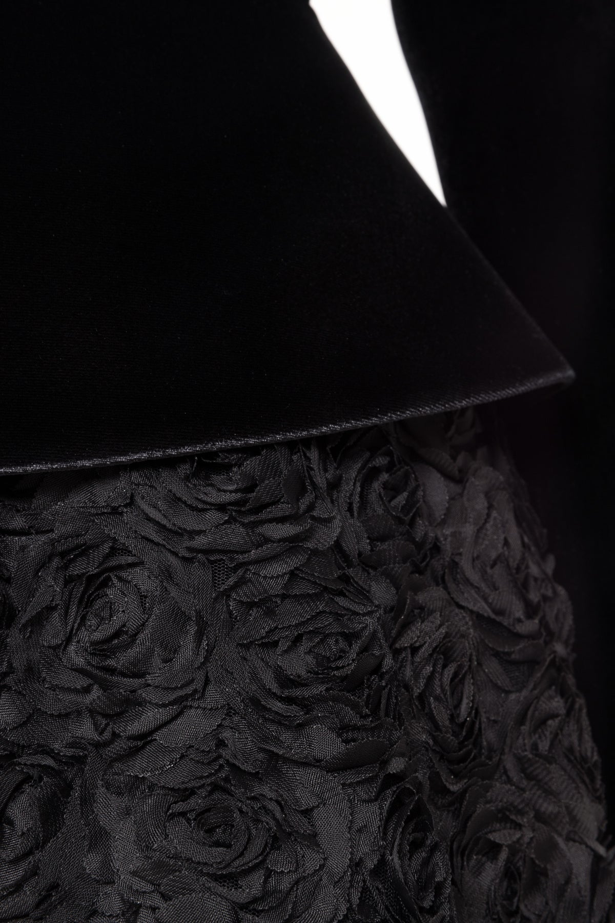 3D rosette appliqué skirt close‑up