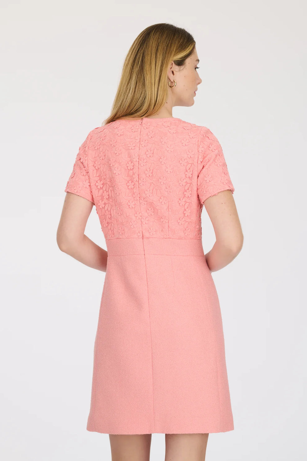 Weill Paris Embroidered Lace & Bouclé Dress with Bow – Pink