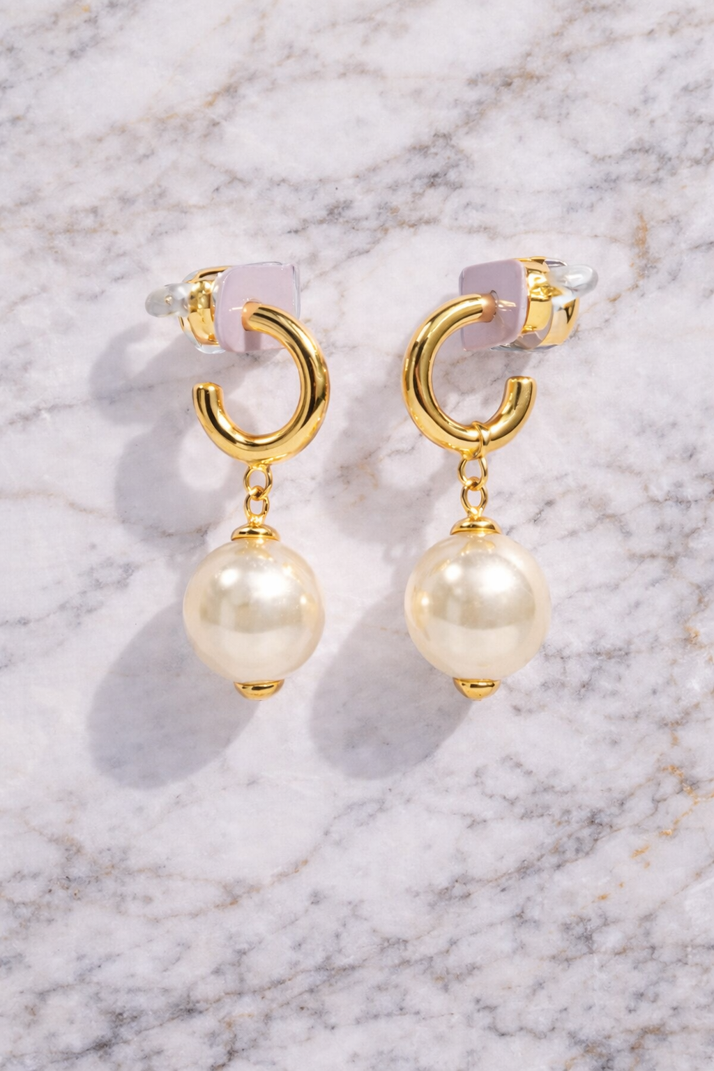 VIOROO pearl drop hoop earrings with gold hoops and round faux pearl drops