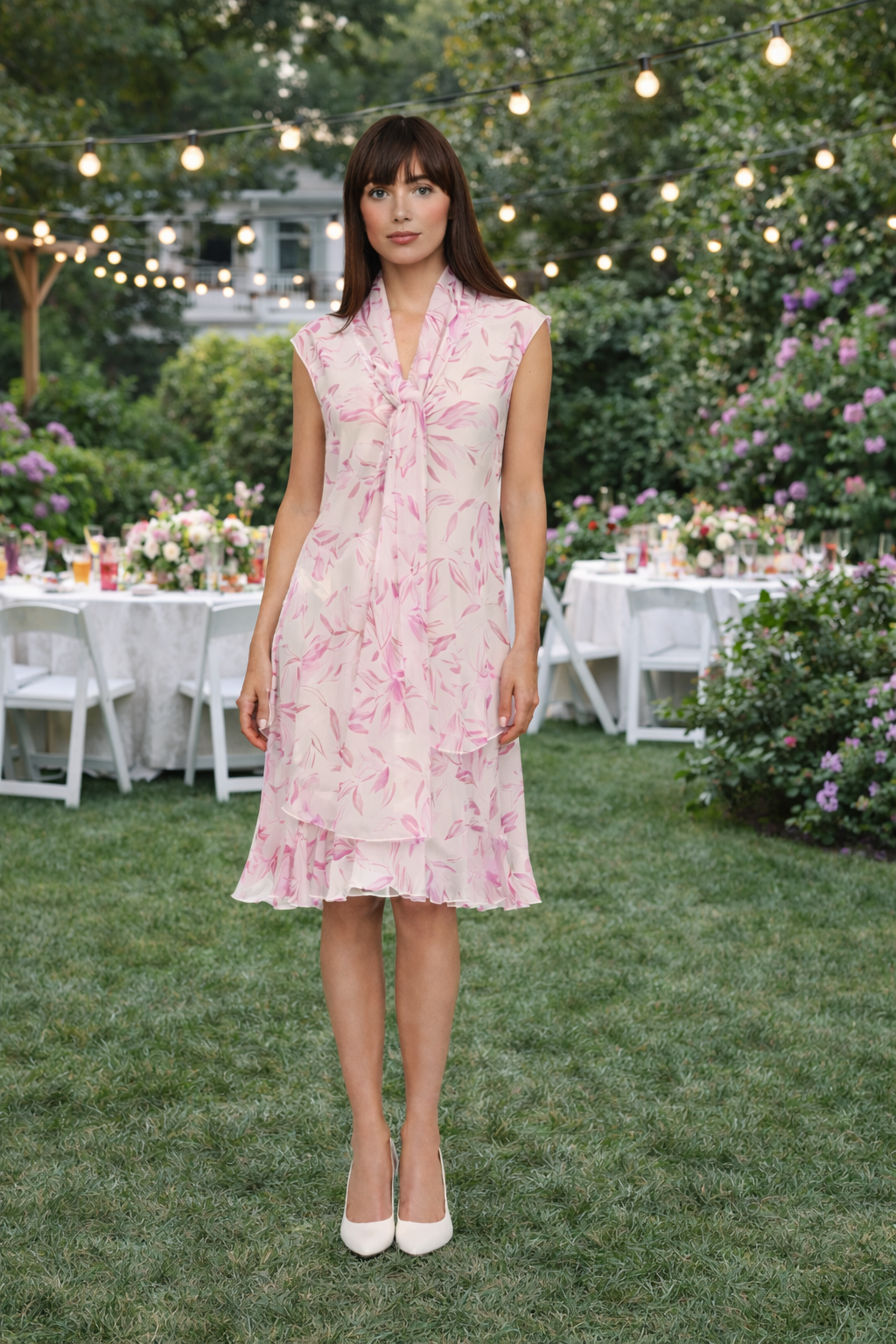 Weill Paris Pink Floral Cocktail Dress with Gold Button Details