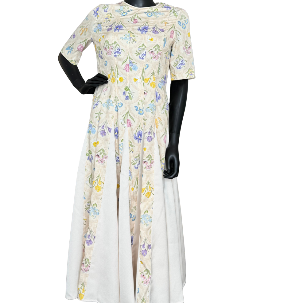 Yellow Mosaic Flower Midi Dress - BTK COLLECTIONS