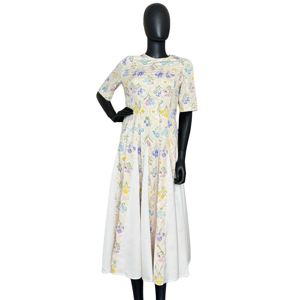 Yellow Mosaic Flower Midi Dress - BTK COLLECTIONS