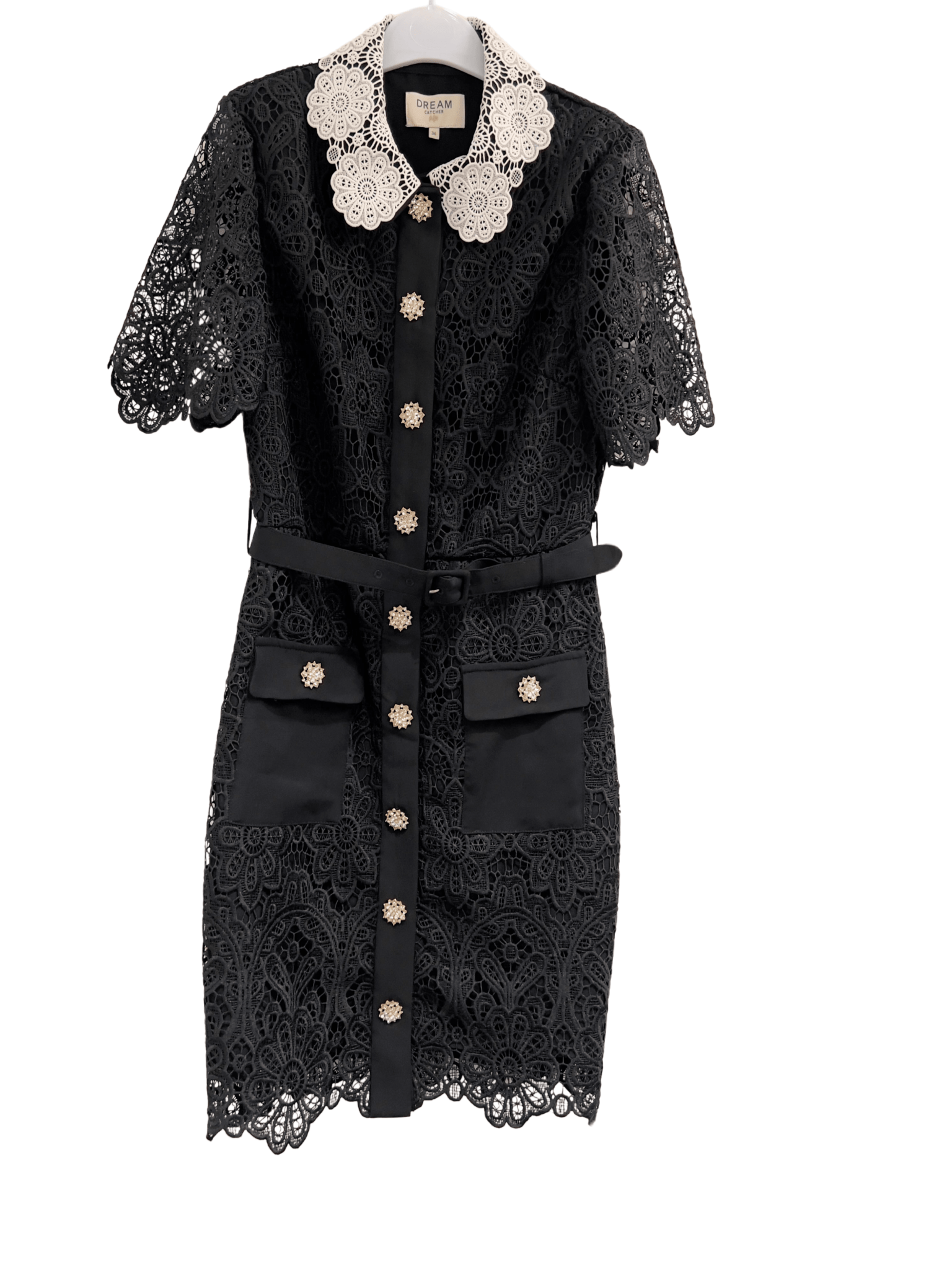 Black Lace Dress With White Lace Collar