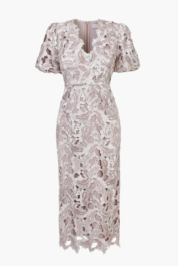 chantelle lace dress Sheer-Bodice Long White Lace Formal Dress