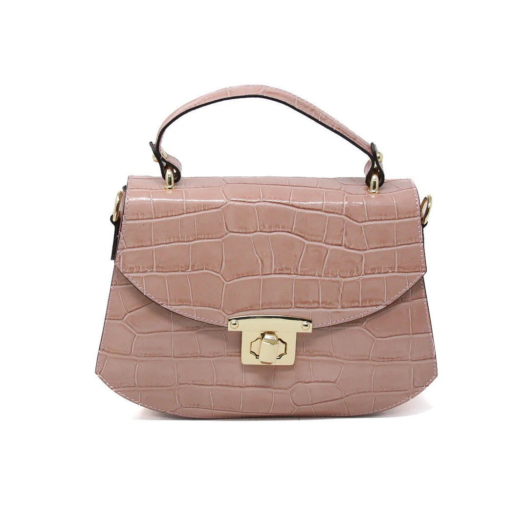 Croc-Embossed Leather Handbag - BTK COLLECTIONS