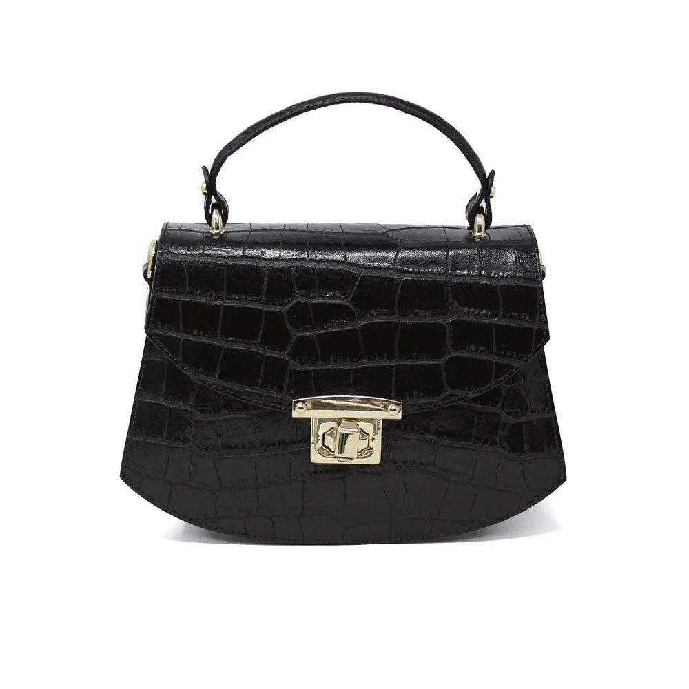 Croc-Embossed Leather Handbag - BTK COLLECTIONS