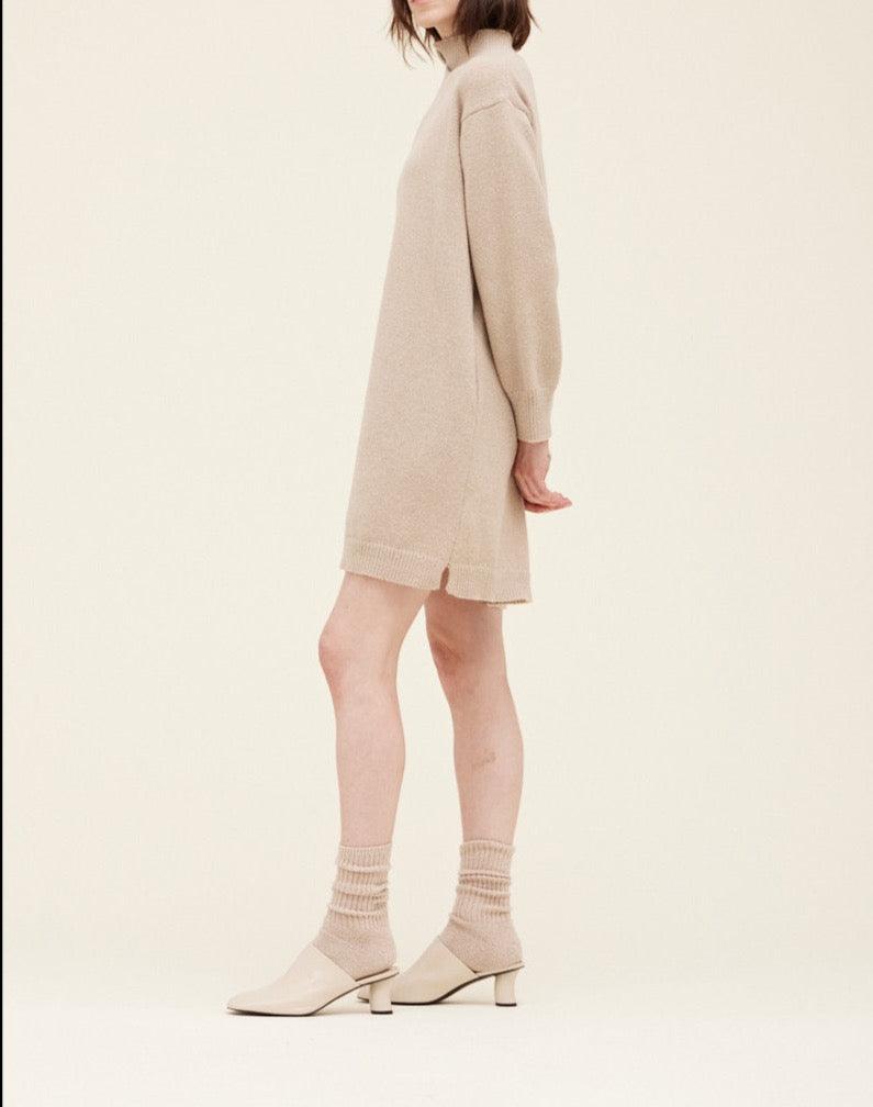 Ecru Neck Detail Sweater Dress - BTK COLLECTIONS