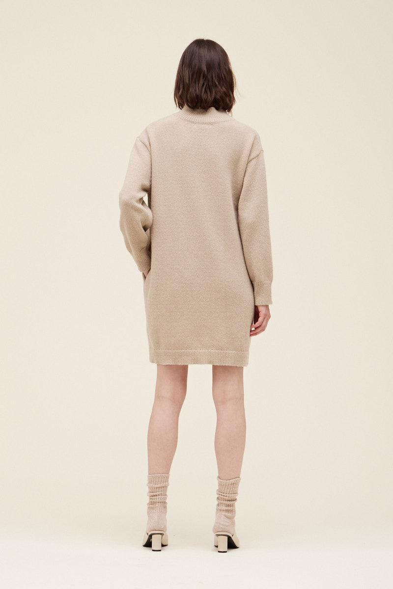 Ecru Neck Detail Sweater Dress - BTK COLLECTIONS