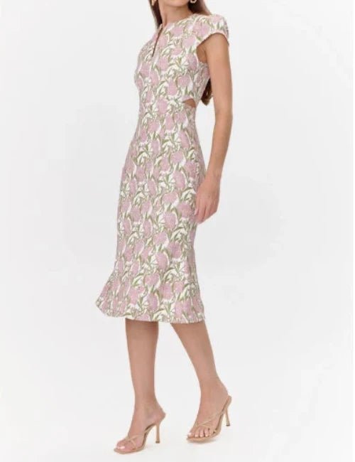 Eris Jacquard Cap Sleeve Midi Dress - BTK COLLECTIONS