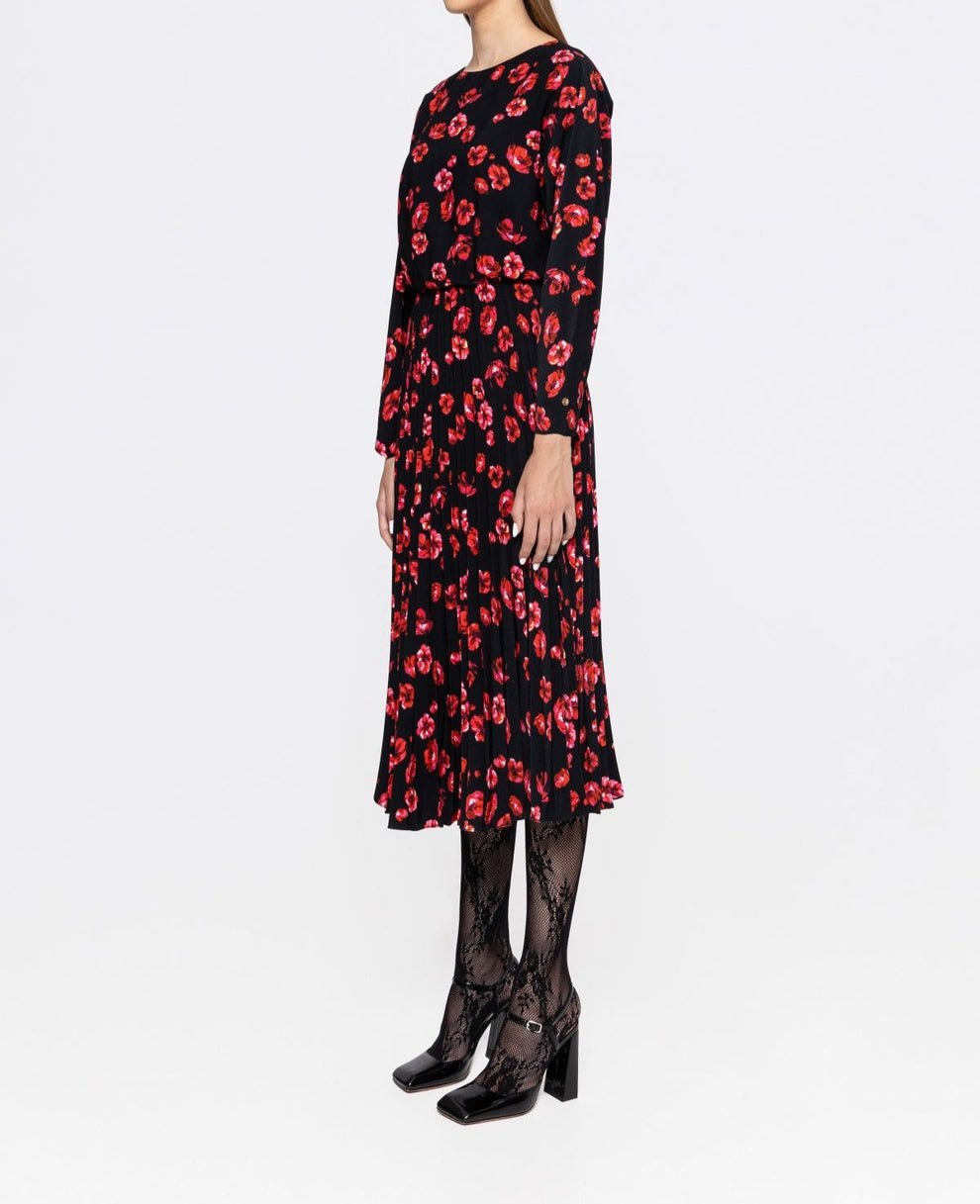 Floral Printed Pleated Midi Dress - BTK COLLECTIONS