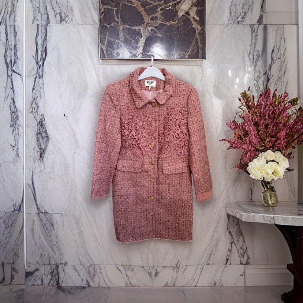 Mid Length With Embroidered Quartz Tweed Jacket - BTK COLLECTIONS