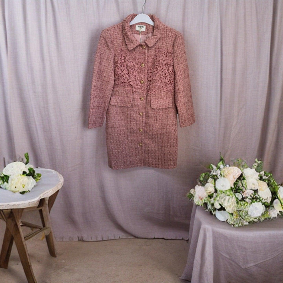 Mid Length With Embroidered Quartz Tweed Jacket - BTK COLLECTIONS