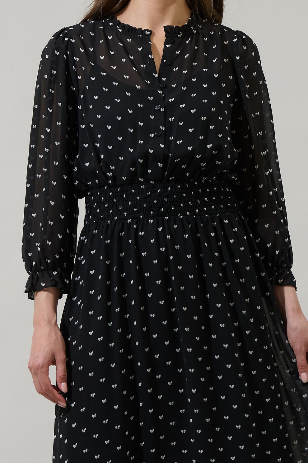 Rosaly Bow Irene Smocked Midi Dress - BTK COLLECTIONS