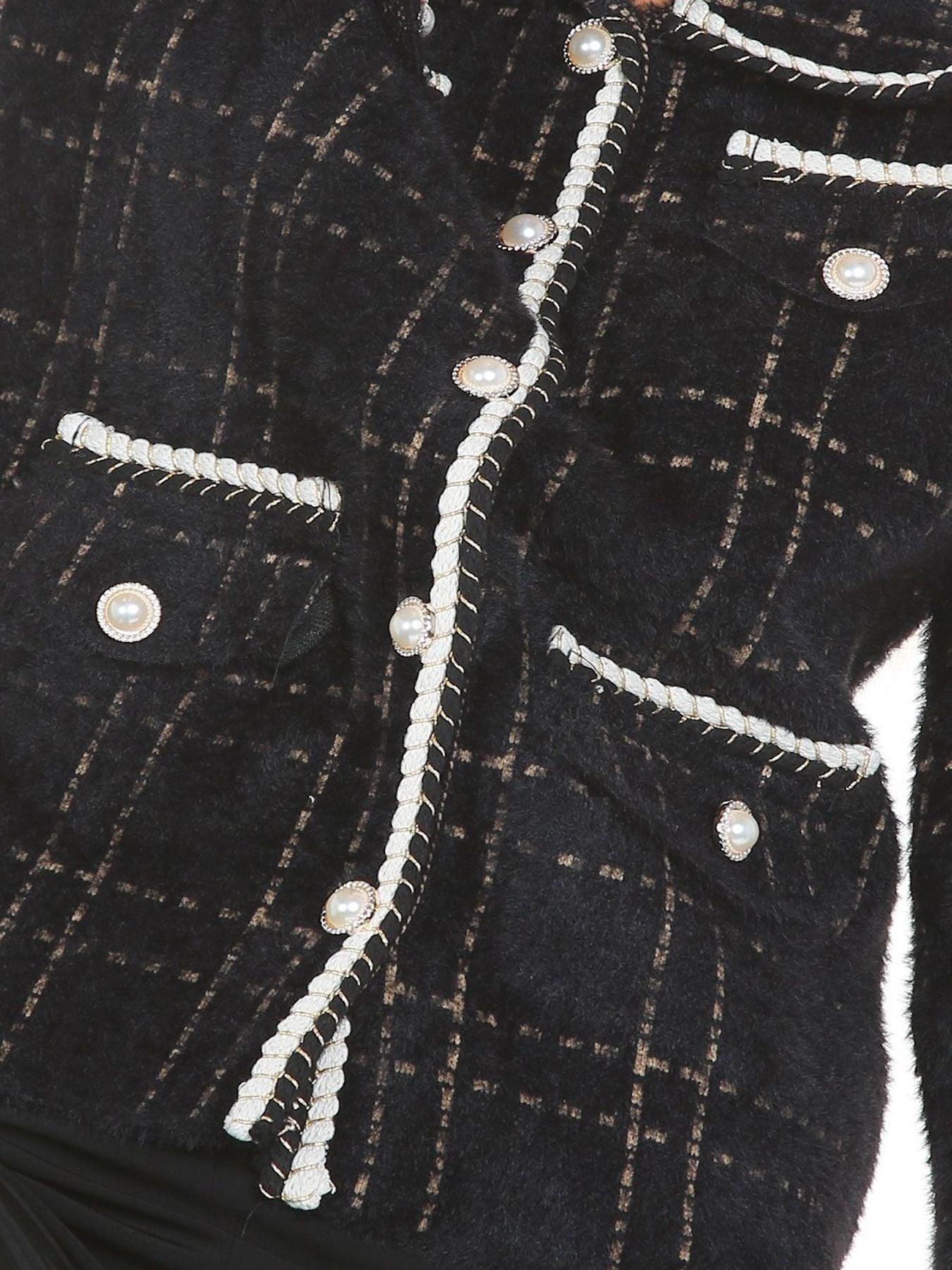 Black Contrast Lining Plaid Tweed Jacket - BTK COLLECTION