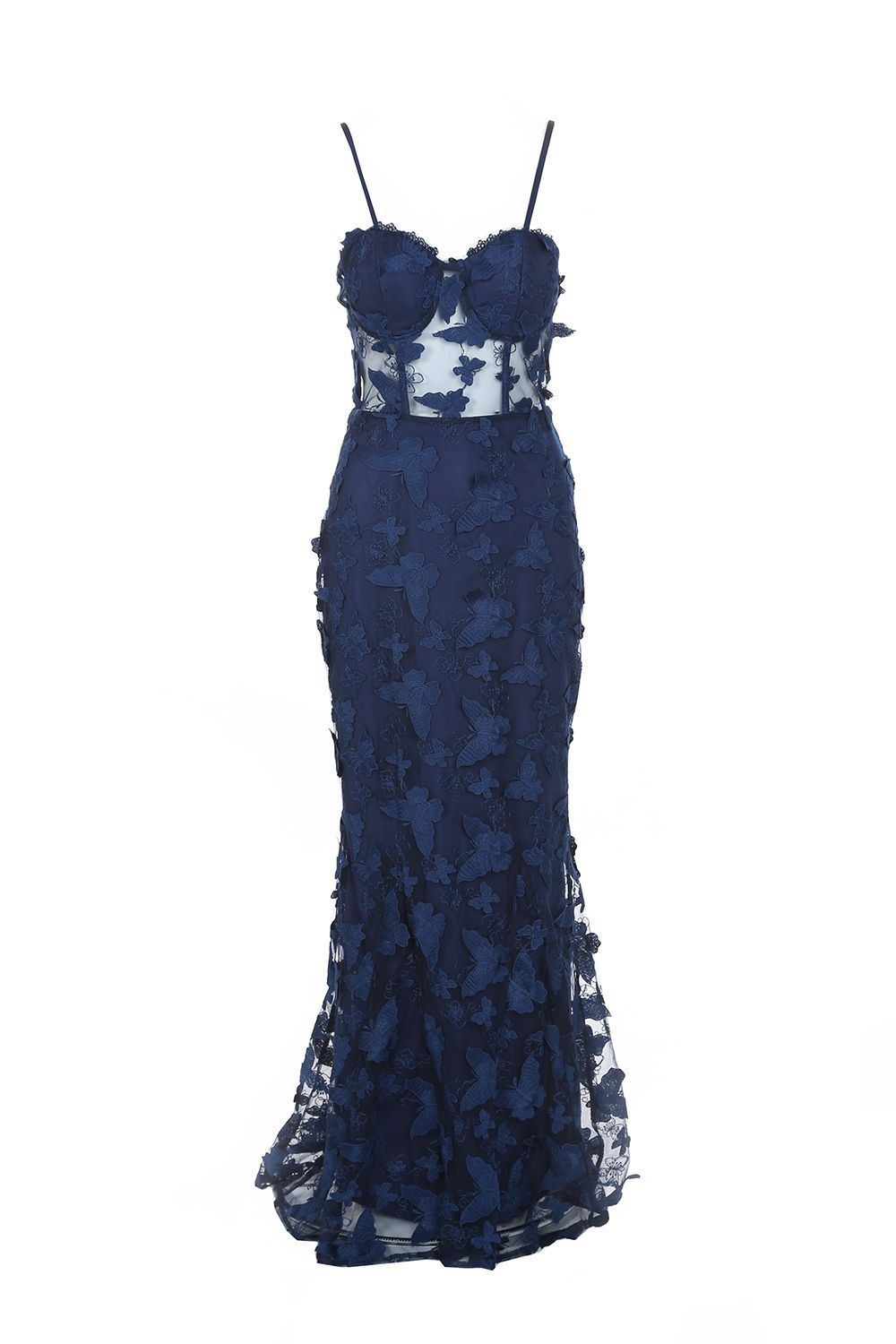Butterfly Appliques Lace Maxi Cami Dress - BTK COLLECTIONS M / Navy Butterfly Appliques Lace Maxi Cami Dress - BTK COLLECTIONS M / Navy