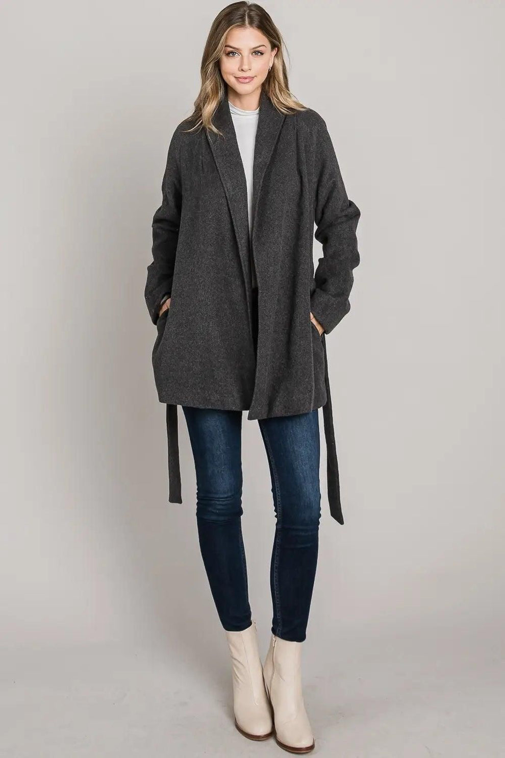 Collared Pocket Wrap Coat - BTK COLLECTIONS