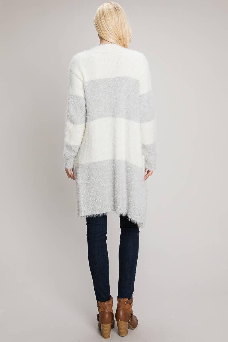Cozy Eyelash Color block Open Cardigan - BTK COLLECTIONS