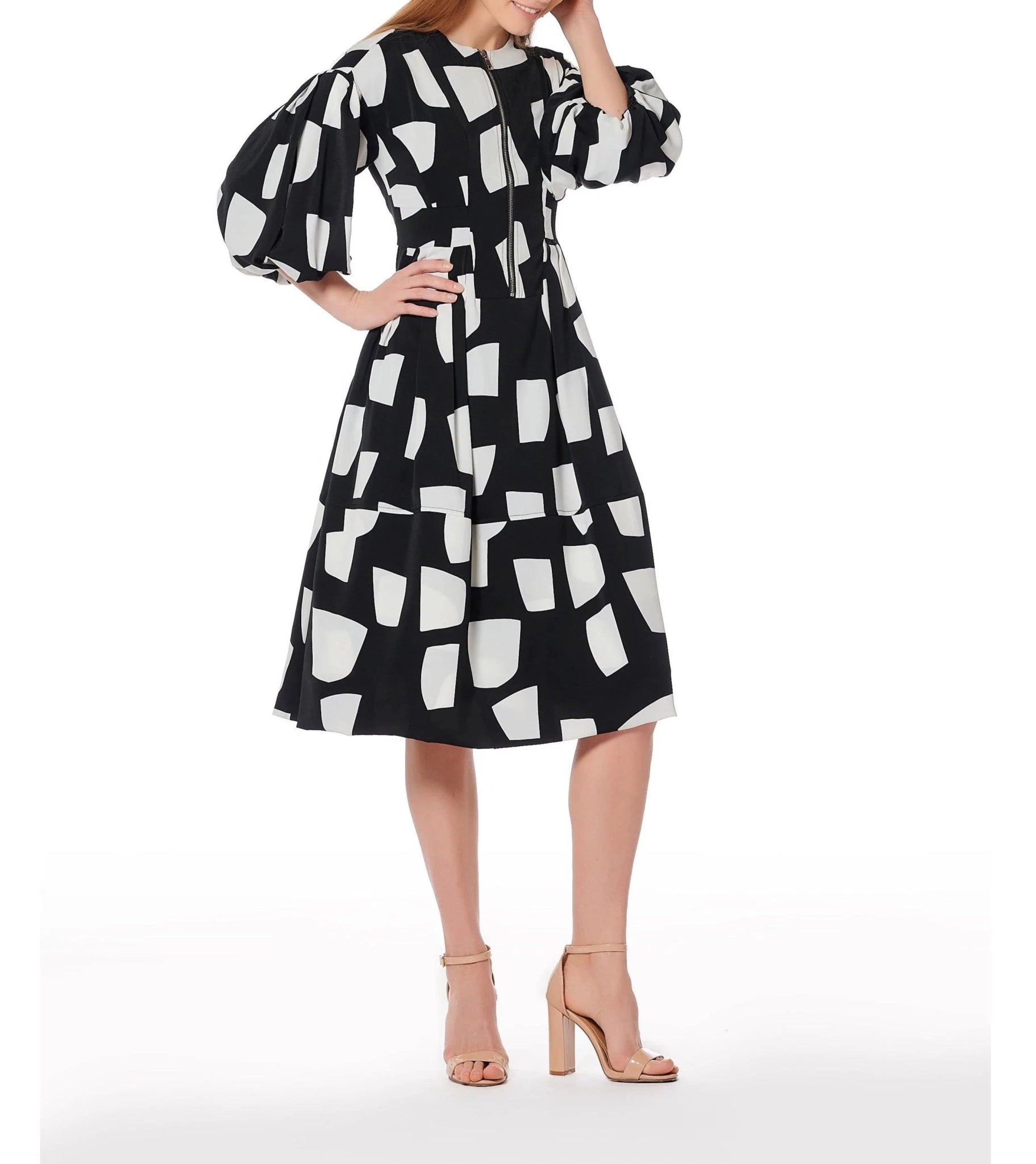 Lantern Half-Sleeved Round Neck Dress - BTK COLLECTIONS