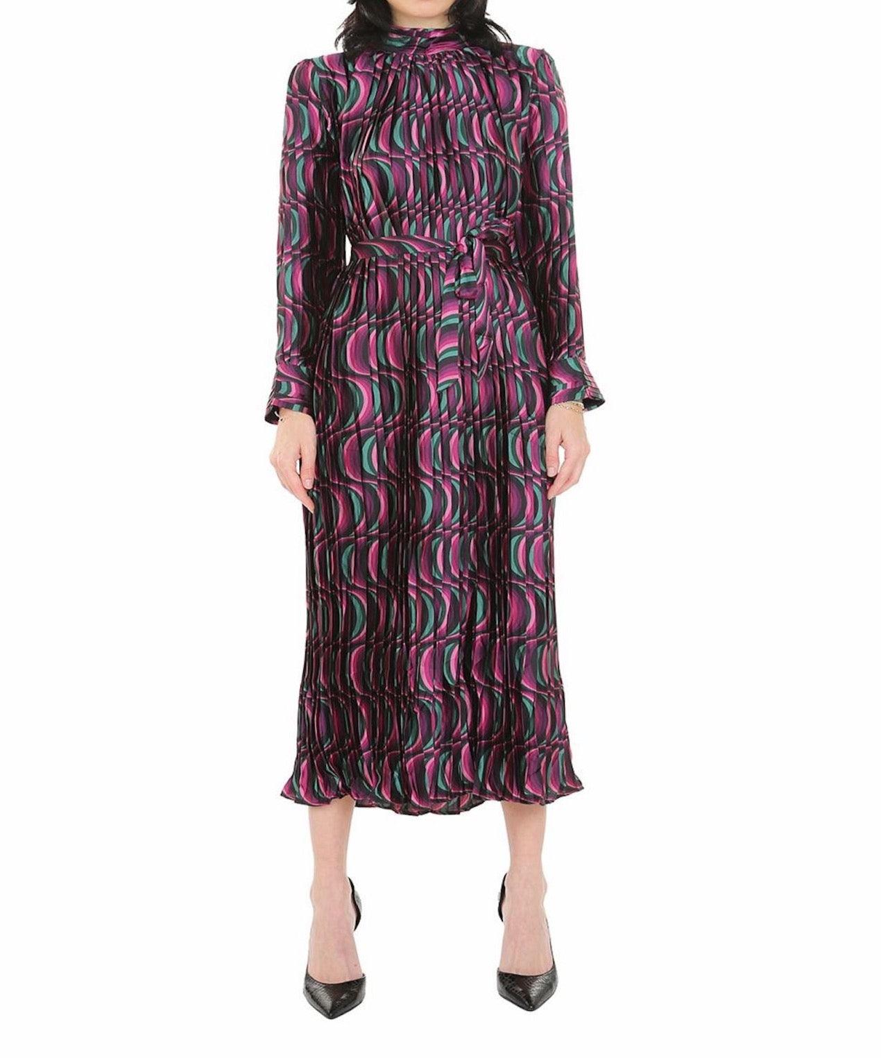 Multi Color Print Pleated Maxi Dress - BTK COLLECTIONS