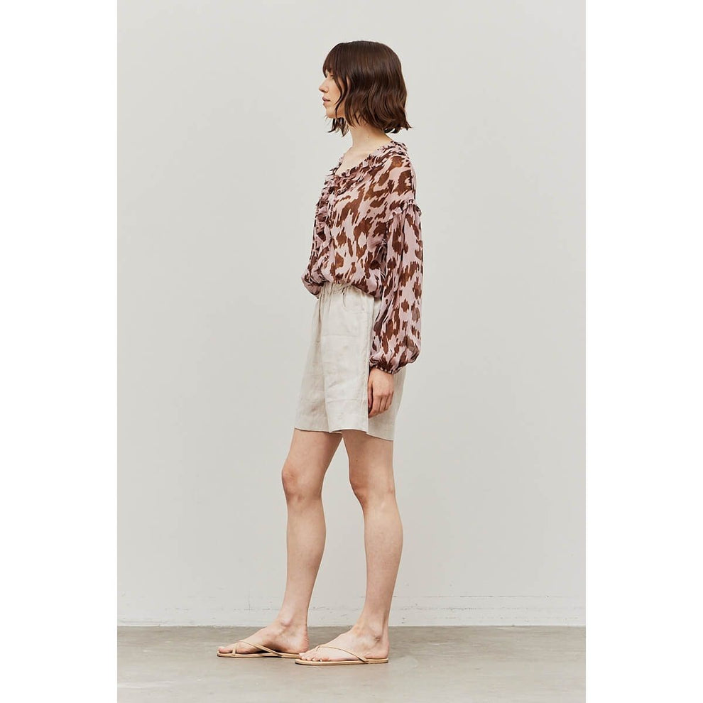 Ruffled Print Chiffon Blouse - BTK COLLECTIONS