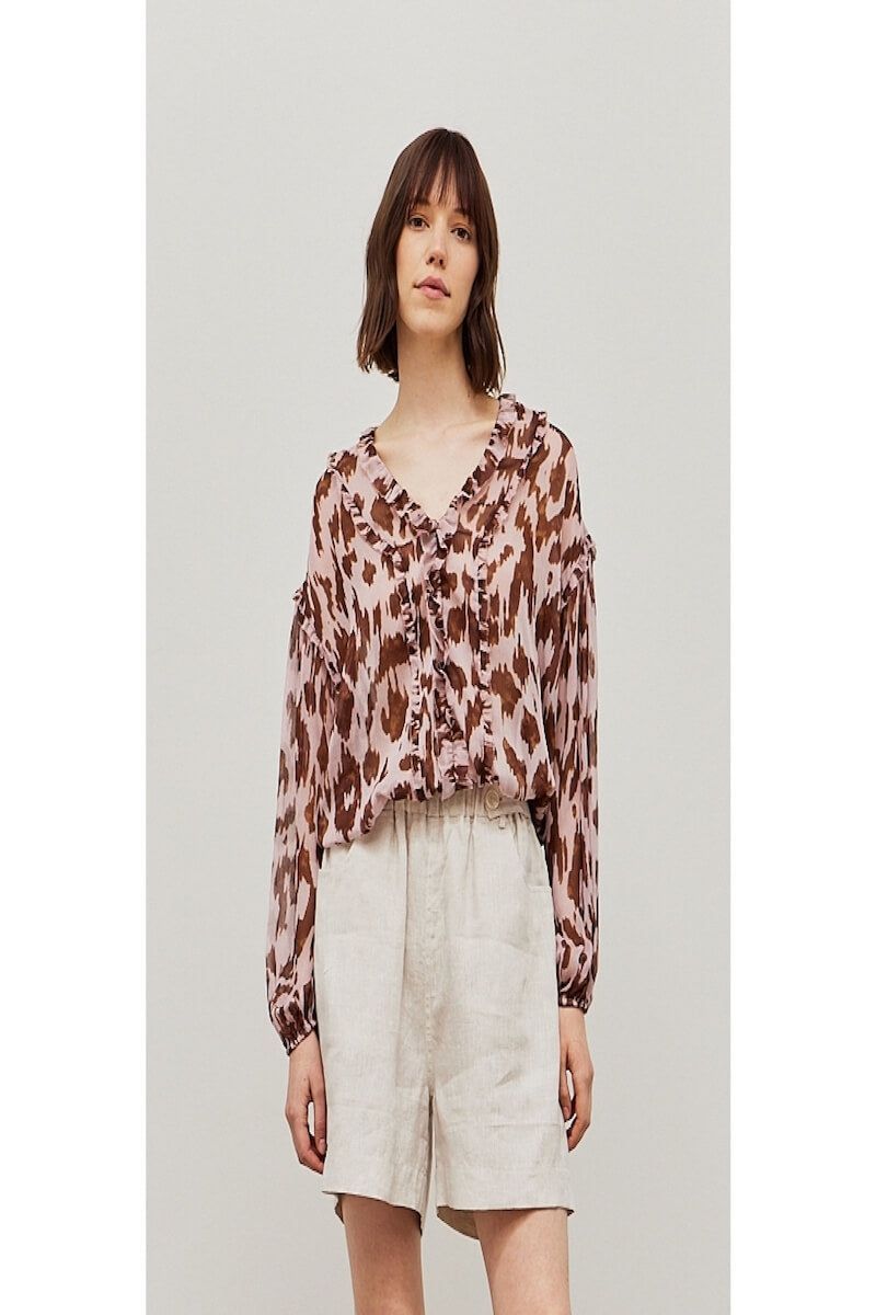 Ruffled Print Chiffon Blouse - BTK COLLECTIONS