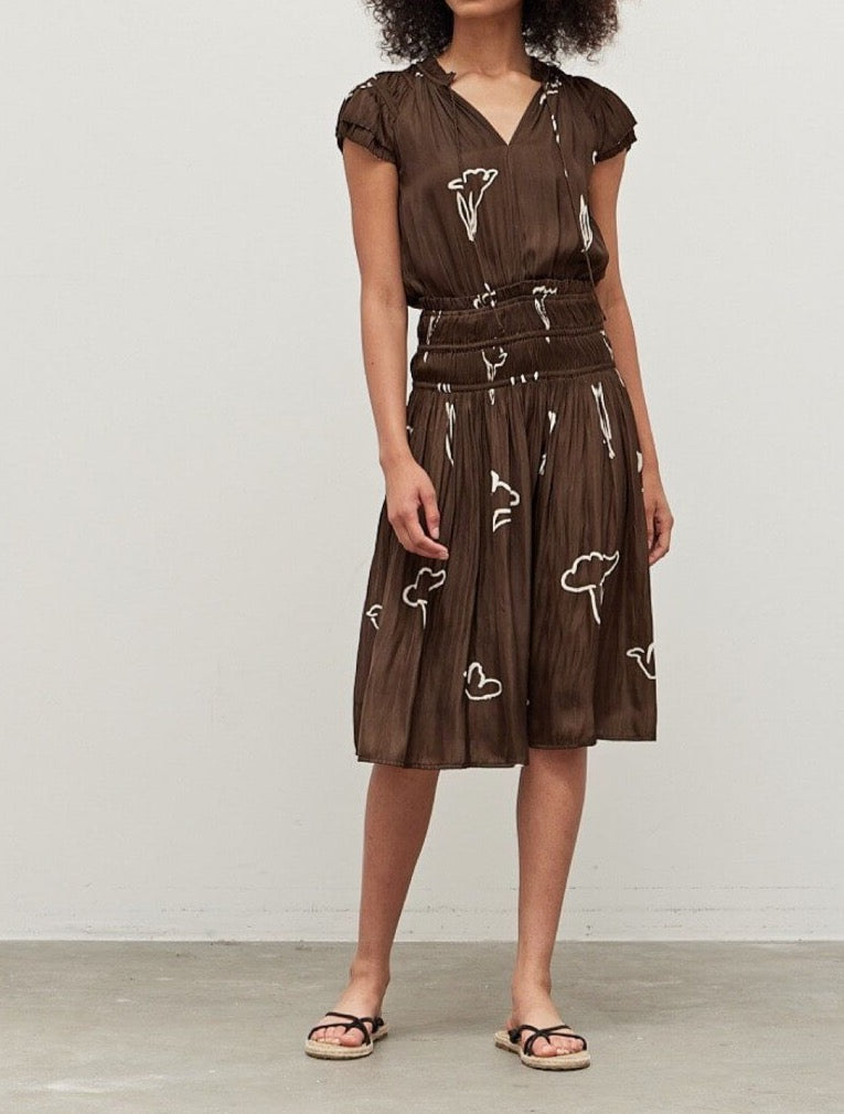 Satin Painted Floral Ruffle Dress - BTK COLLECTION