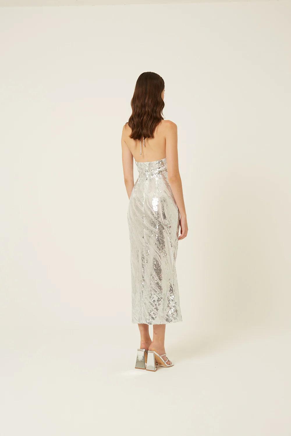 Sequin-Embellished Maxi Dress with Halter Neckline - BTK COLLECTIONS