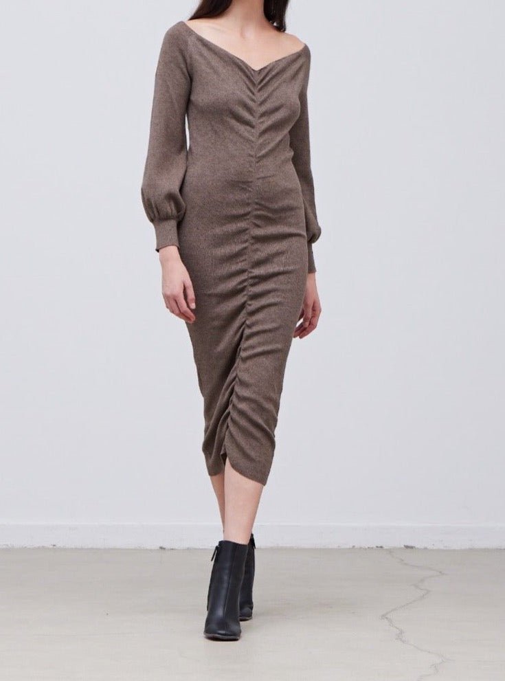 Shirred Sweater Midi Dress - BTK COLLECTIONS