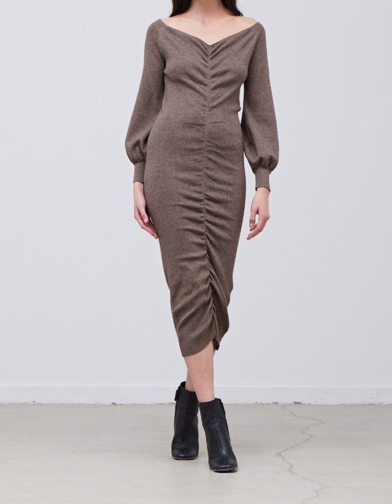 Shirred Sweater Midi Dress - BTK COLLECTIONS