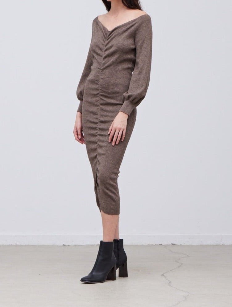 Shirred Sweater Midi Dress - BTK COLLECTIONS