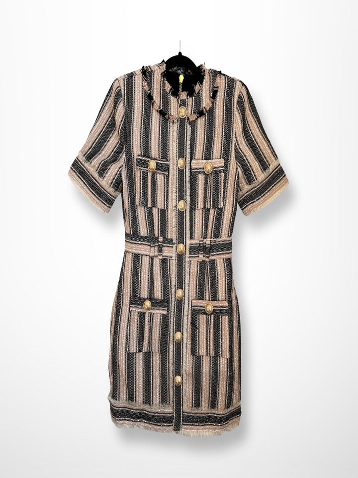 Striped Tweed Mini Dress - BTK COLLECTIONS