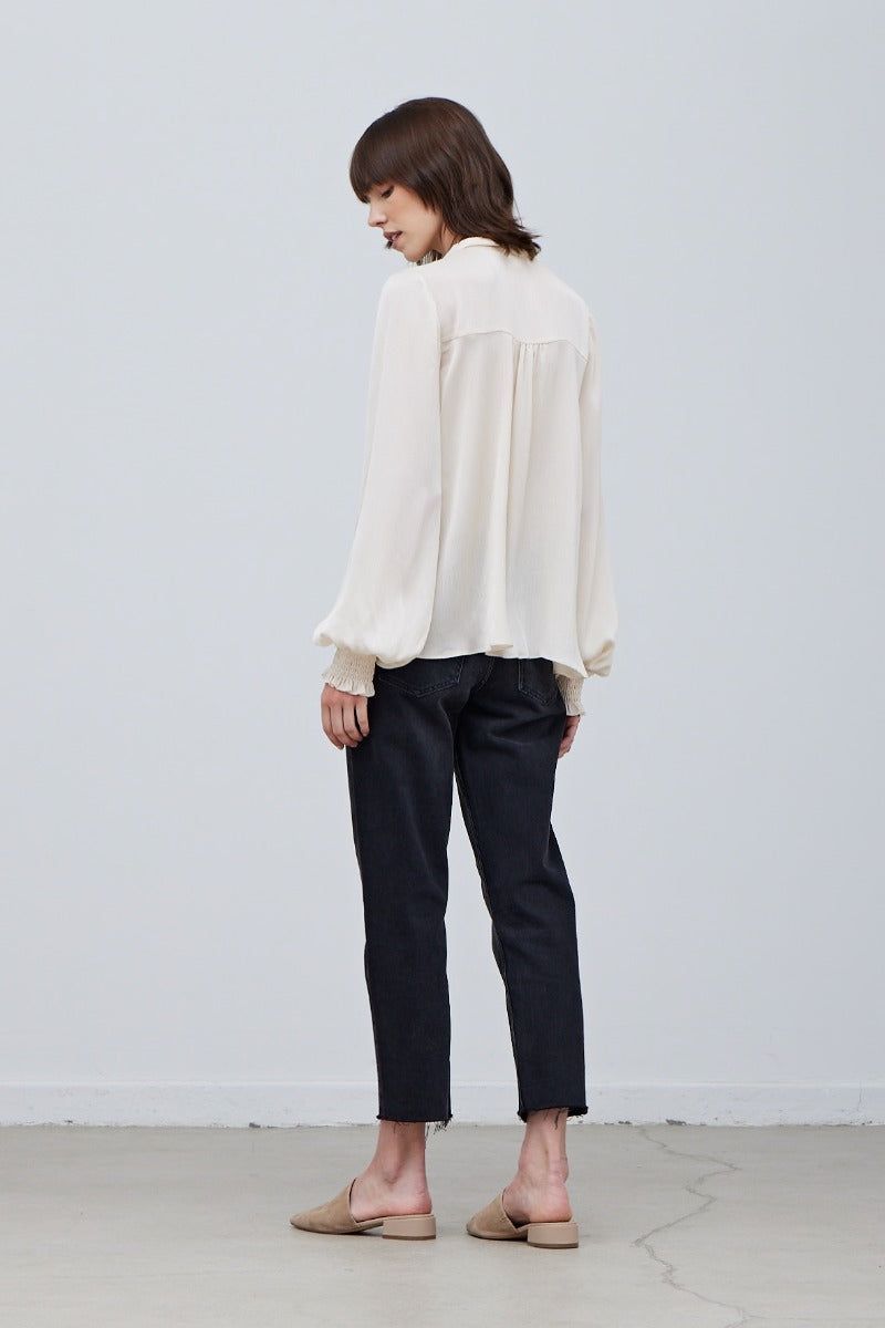 Texture Satin Tied Blouse - BTK COLLECTIONS